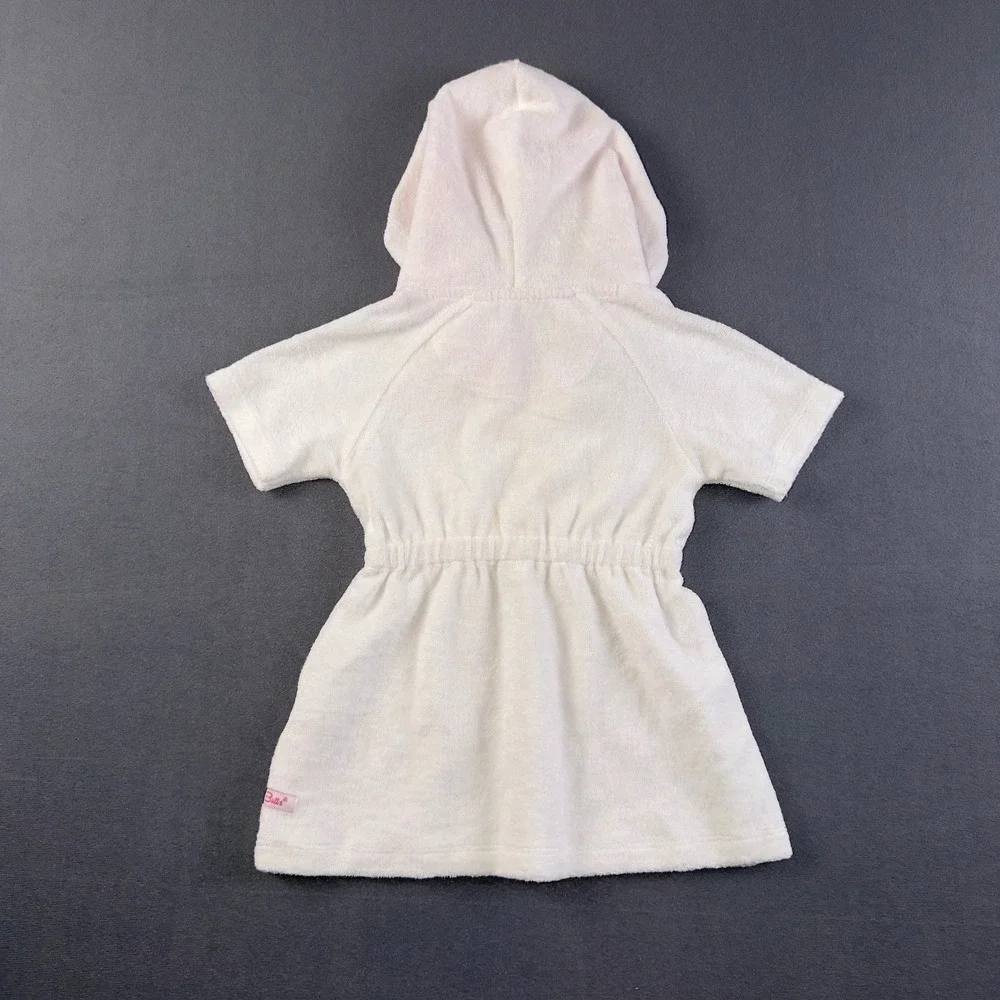 RuffleButts White Terry Cloth Hooded Swim Cover-Up Pink Seersucker 12-18M